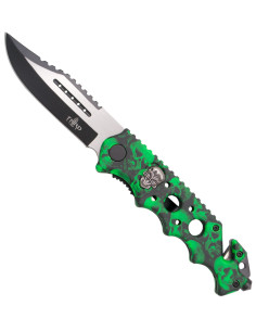 Navaja táctica Third diseño calavera, color verde (21,2 cm.)
