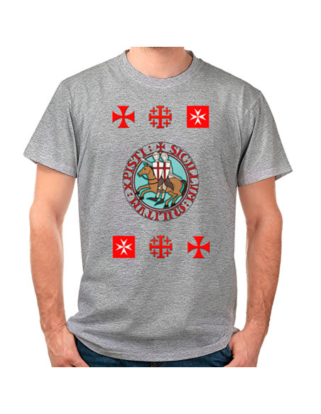 Grå Knights Templar T-shirt med kors
