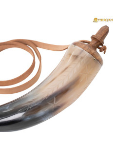 Middelalderlig ægte hornpudderpose med rem (36 cm.) 2