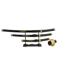 Katana, Wakizashi und Tanto mit schwarz lackiertem Ständer