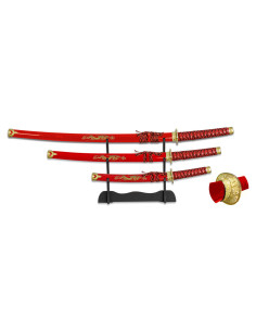 Katana, Wakizashi und Tanto mit schwarz lackiertem Ständer 2
