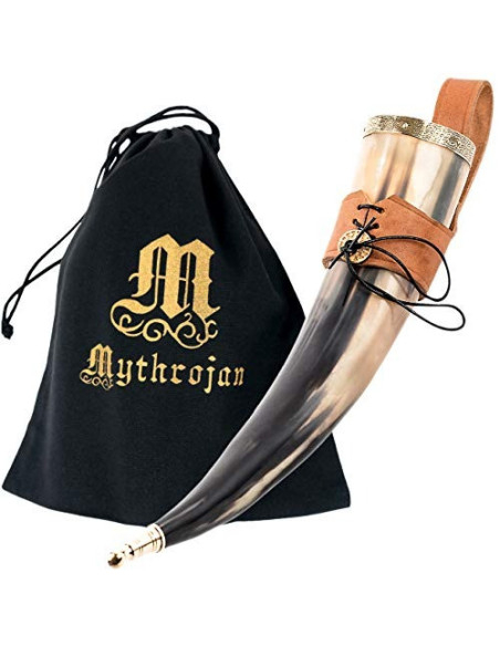 Viking drinkhoorn met bruine baldric...
