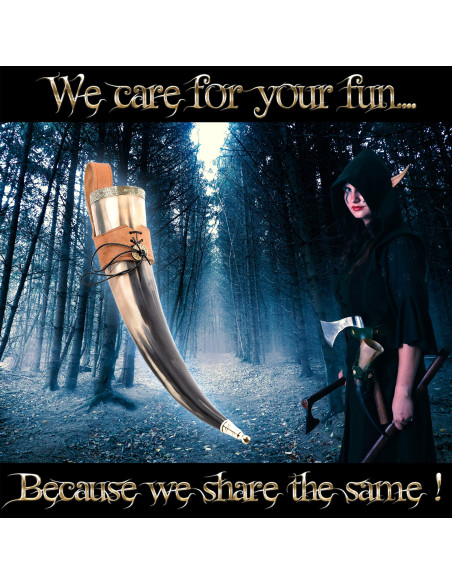 Viking drinkhoorn met bruine baldric...