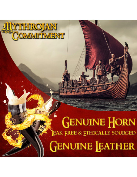 Vikinge-drikkehorn med brun baldric...