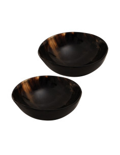 Set van 2 middeleeuwse kommen in natuurlijk gewei (15 cm.)