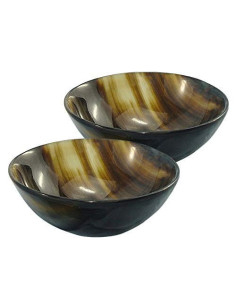 Set van 2 middeleeuwse kommen in natuurlijk gewei (15 cm.) 2