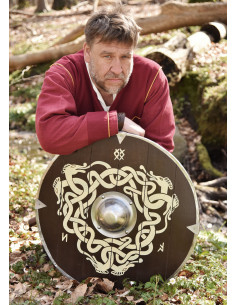 Håndmalet angelsaksisk skjold med slange og runer, 61 cm.... 2