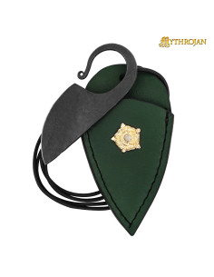 Cuchillo celta forjado a mano funda cuero verde
