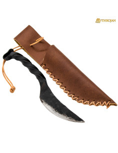 Cuchillo medieval mango enroscado con funda cuero (21,5 cm.)