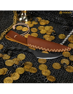 Cuchillo medieval mango enroscado con funda cuero (21,5 cm.) 2