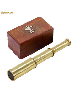 Piraatspion in messing met houten doos (23 cm.)