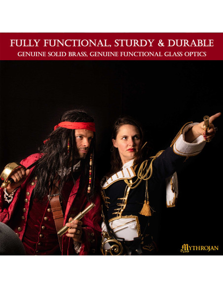 Piratskikkert i messing med trækasse...