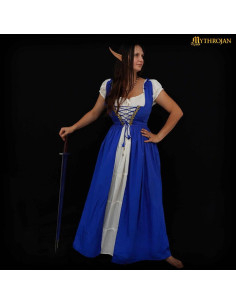 Langes, mittelalterliches keltisches Kleid in blau-natur 2
