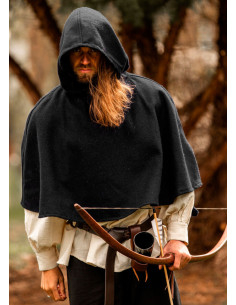 Gugel medieval de lana modelo Paul, negro