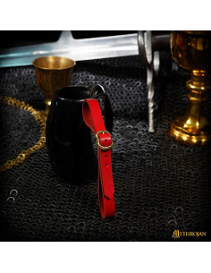Tahalí medieval en cuero para tazas, color rojo 2