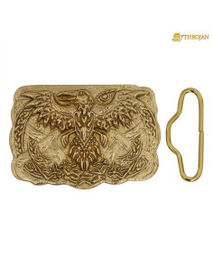 Vikingebuckle i messing til bælter med designet af Odins...