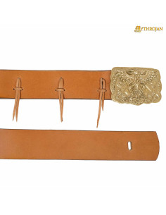 Vintage Wikinger Gürtel mit Messingschnalle und Odin's Rabe 2