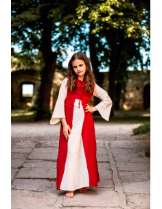 Mittelalterliches bicolor Kleid für Mädchen, natürliche rot