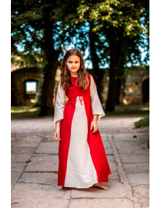 Vestido medieval bicolor para niñas, rojo natural 2