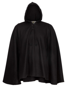 Capa medieval lana modelo Raven, color negro