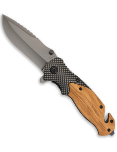 Navaja táctica de rescate madera cebra (20,50 cm.)