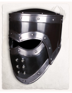 Middeleeuwse helm van zwart staal model Edward