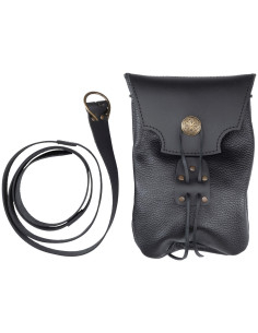 Middeleeuwse Keltische krijgershandtas met riem - Zwart