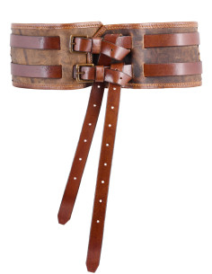 Middeleeuwse dubbele leren riem model Sindri, kleur bruin