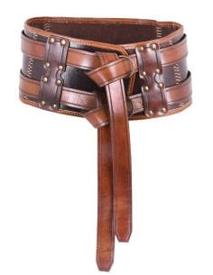 Dubbele leren middeleeuwse riem model Arnulf, kleur bruin