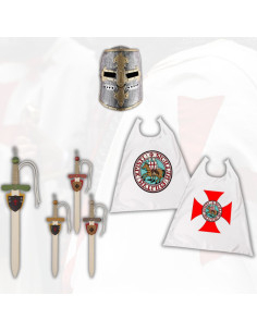 Pack niños Templarios: Espada con tahalí, Casco y capa