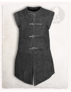 Middeleeuwse lange vest van suede model Garen, kleur zwart