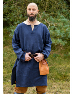 Lange Viking-tunika van linnen, donkerblauwe kleur