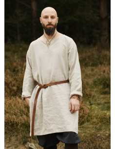 Lange vikingen tuniek van linnen, natuurlijke kleur