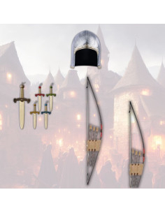 Pack niño Arquero medieval: Arco con flechas, daga y casco
