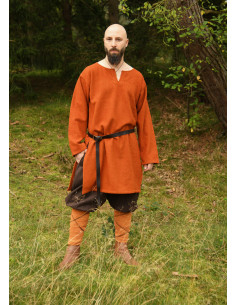Túnica larga vikinga de lana, color naranja