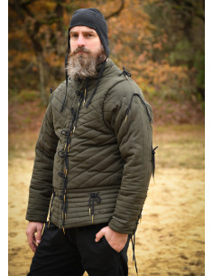 Middeleeuwse gambeson van gewatteerd katoen, olijfgroen 2