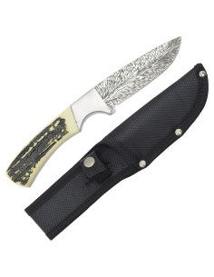 Cuchillo aventura, mango asta y funda para cinturón