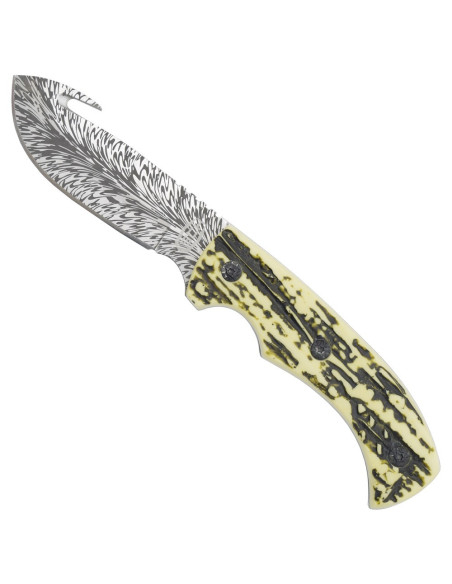 Jagtekniv med skindskærerblad og etui