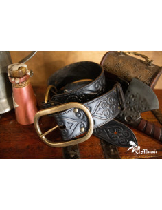 Noble Renaissance Gürtel aus Leder - Schwarz