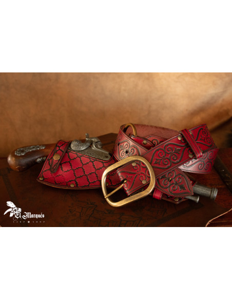 Noble Renaissance Gürtel aus Leder - Rot