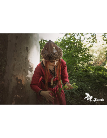 Vikingenhoed van schapenwol en leer