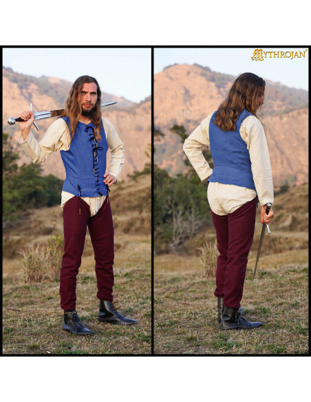 Ærmeløs middelalder skjorte i blå farve