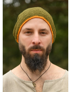 Gorro de lana crochet, verde-amarillo