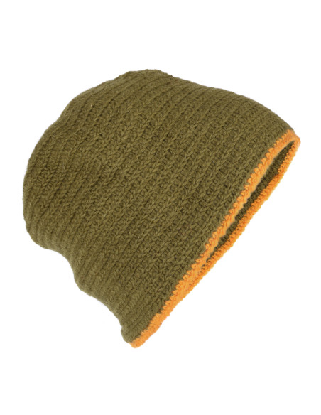 Gorro de lana crochet, verde-amarillo