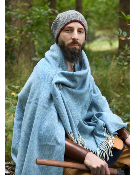 Uldhat med hækling, grå-rød