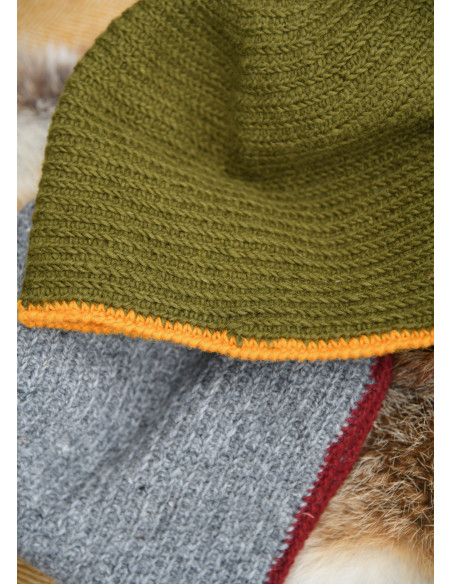 Gorro de lana crochet, gris-rojo