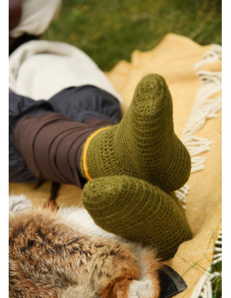 Wollsocken Crochet, grün-gelb