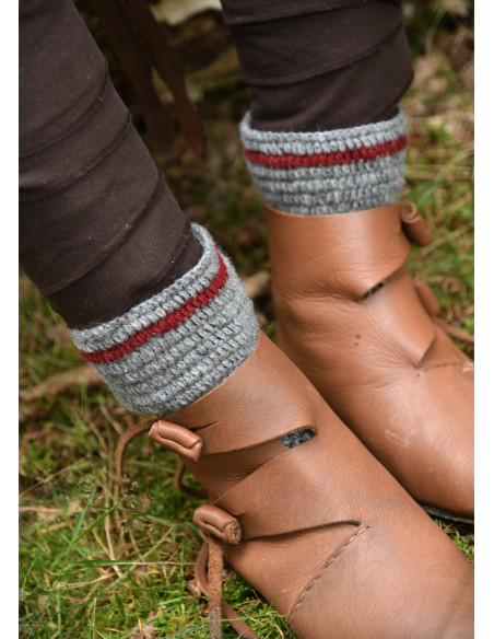 Wollsocken Häkel, grau-rot