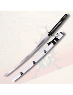 Decoratieve katana met witte schede versierd met zwanen...