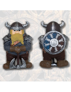 Viking figur i harpiks med dobbel økse og skjold (10,5 cm.)